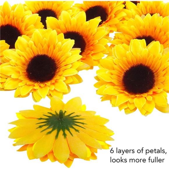 32pcs 3.5" Fake Sunflowers, Artificial Sunflower Heads, Faux Silk Sunflower - Picture 2 of 7